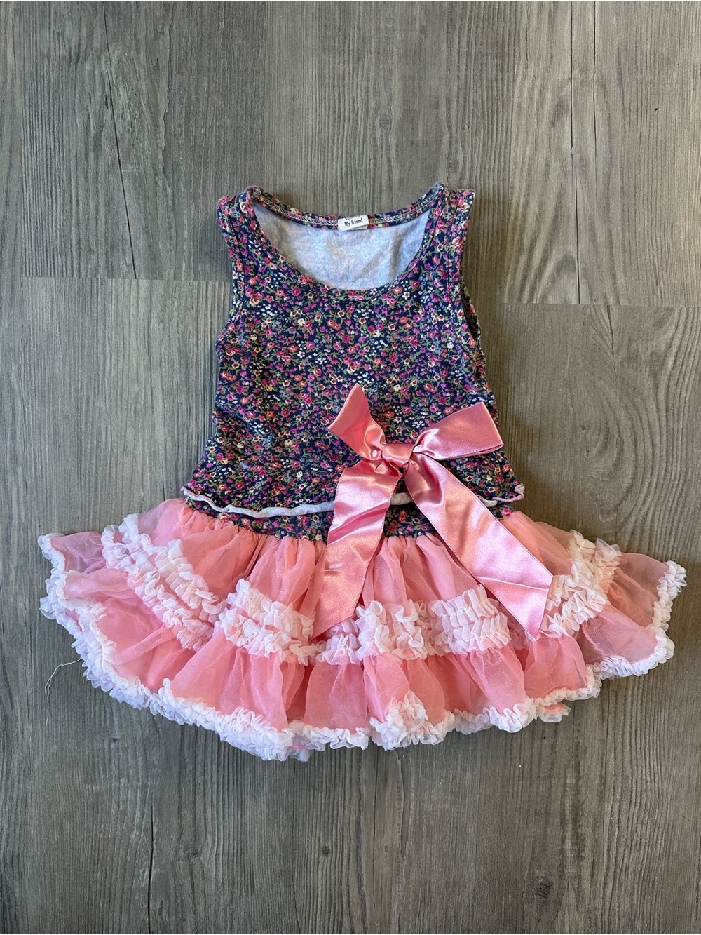 My Friend Pink Floral Tutu Dress with Satin Bow